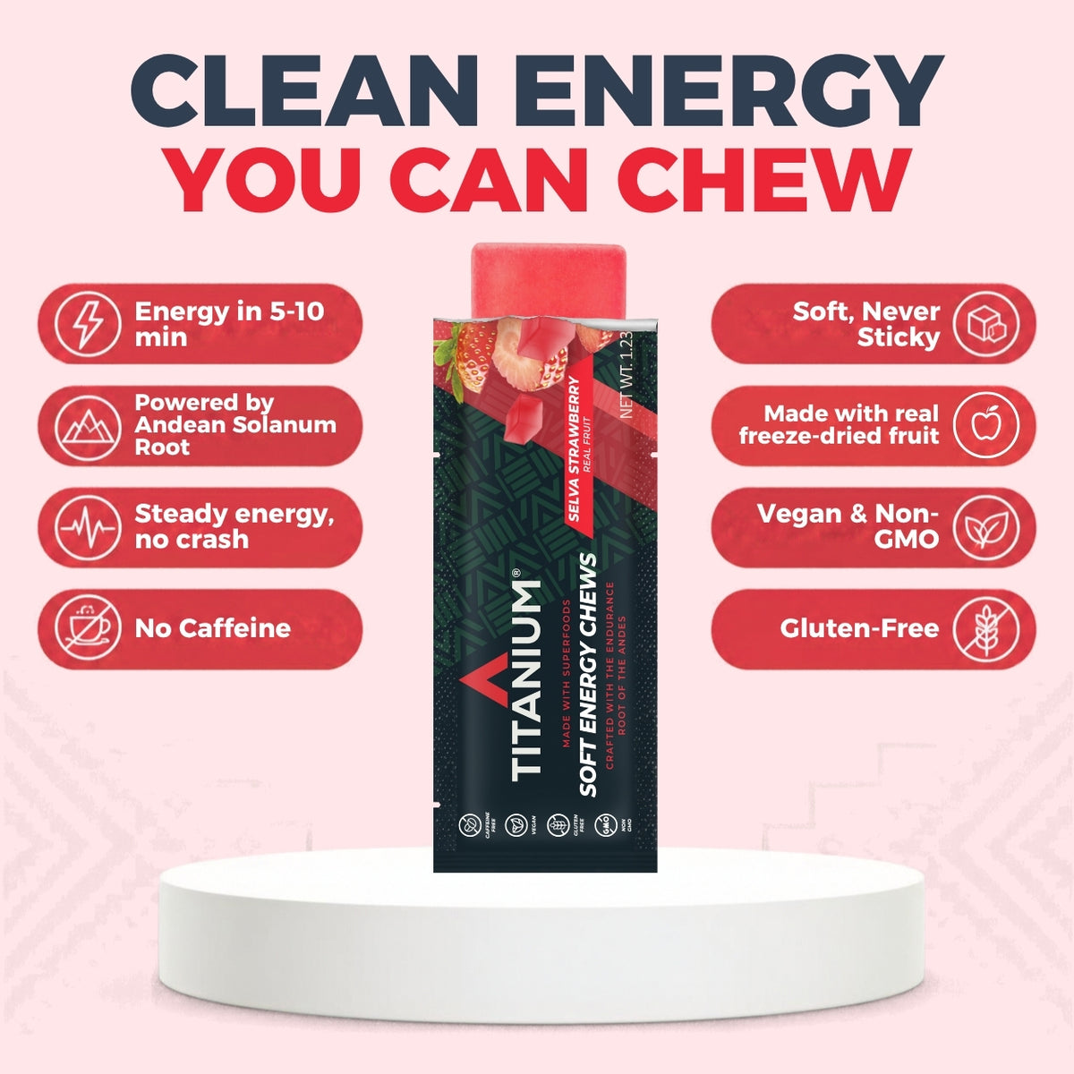Strawberry energy chews benefits: steady energy, no crash, real fruit